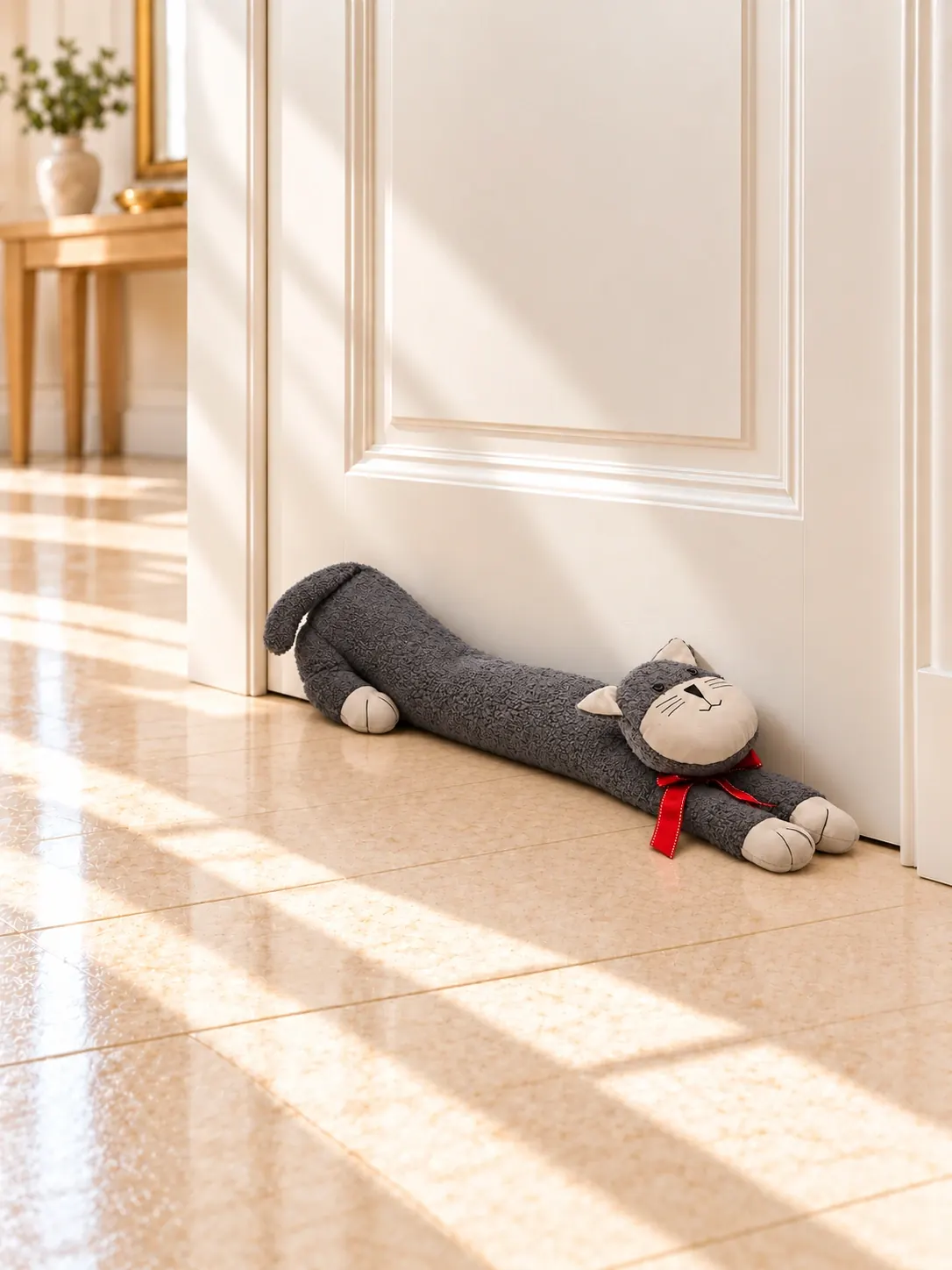Sujetapuertas Gato gris con lazo rojo — 74 cm