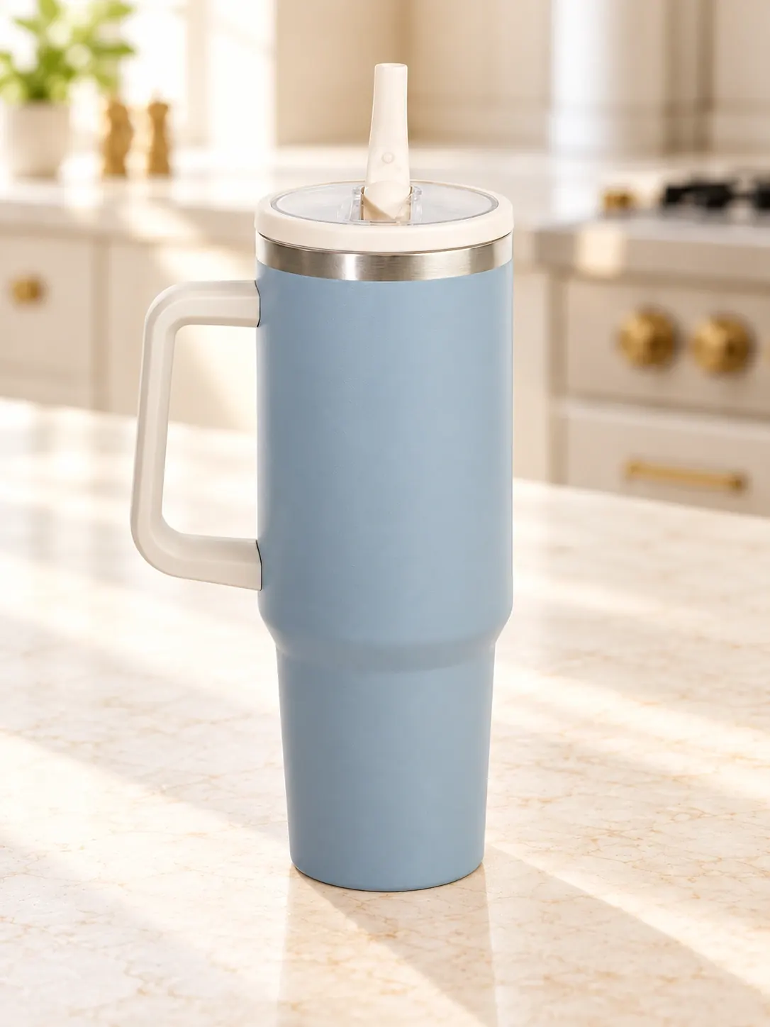 Vaso térmico azul con asa