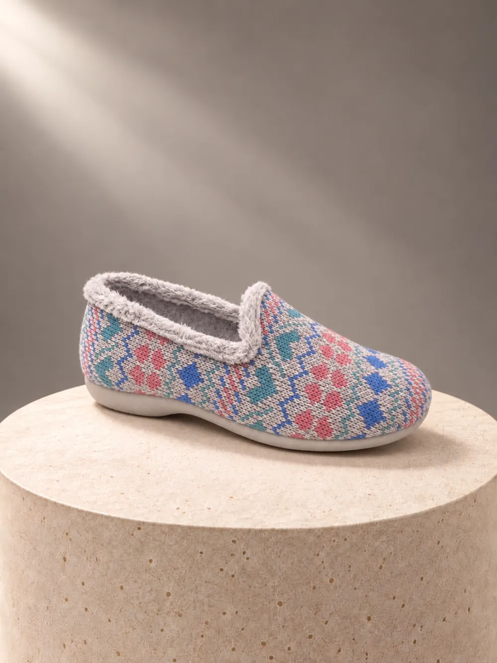 Zapatillas de Casa Mujer Cerradas Rombos Gris