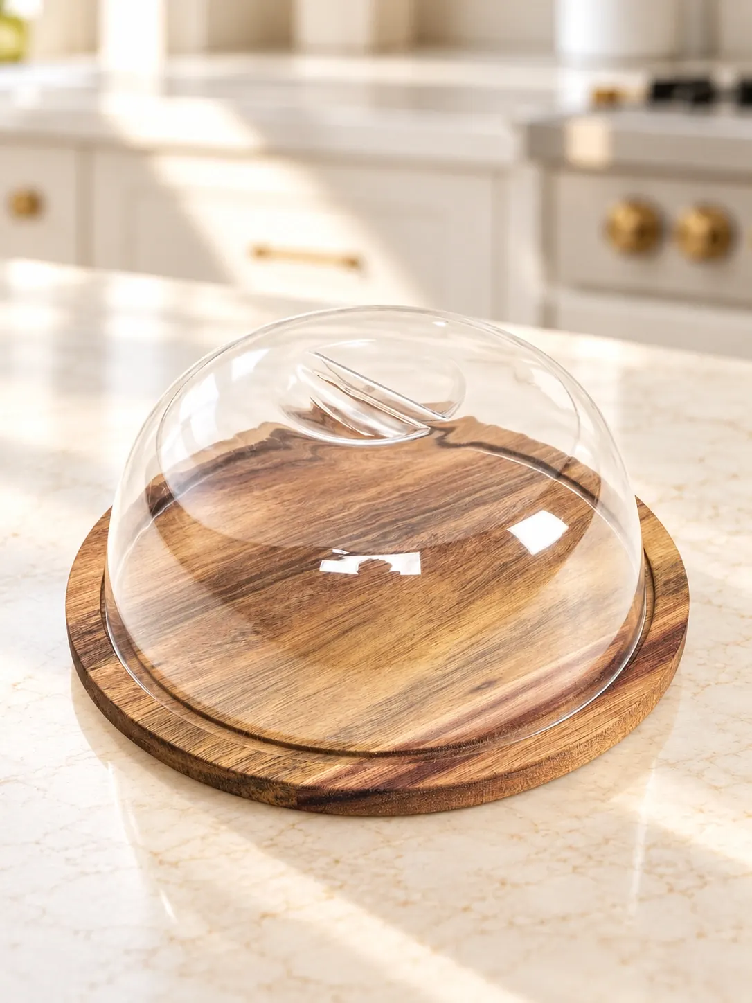 Quesera de acacia con tapa transparente