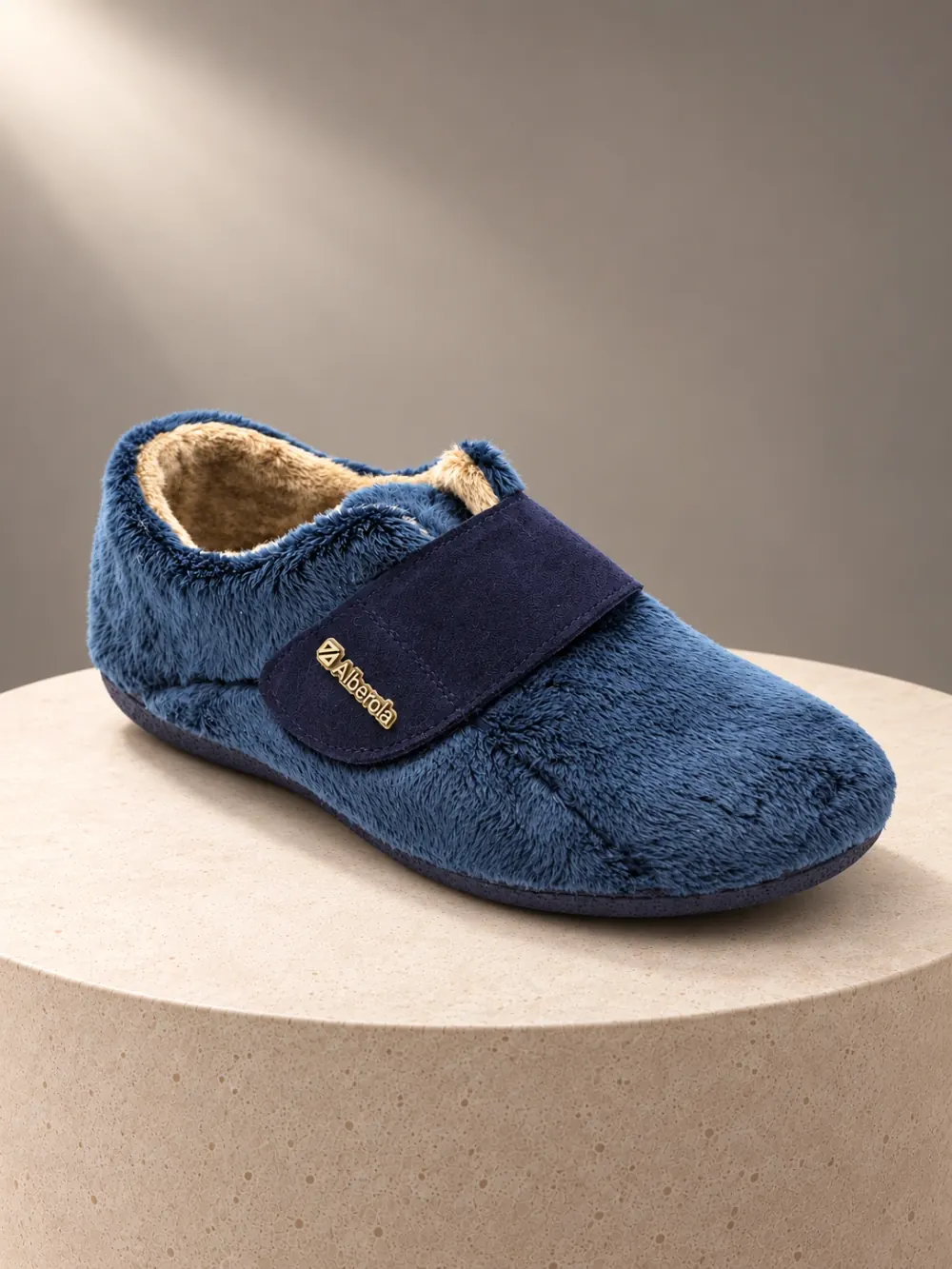 Zapatillas de Casa Mujer Cerradas Velcro Pelo Azul