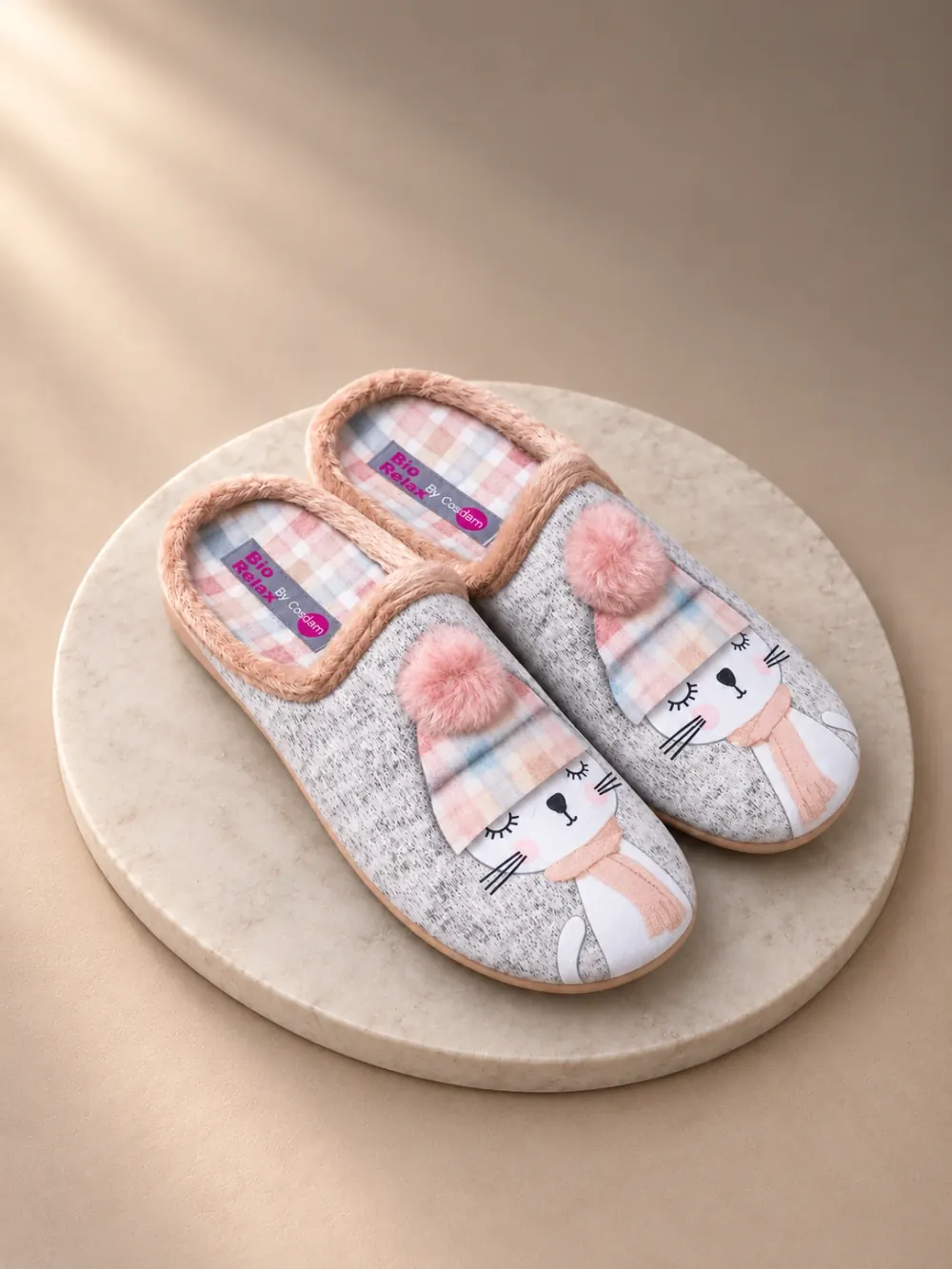 Zapatillas de Casa Mujer Destalonadas Gatitos Gris