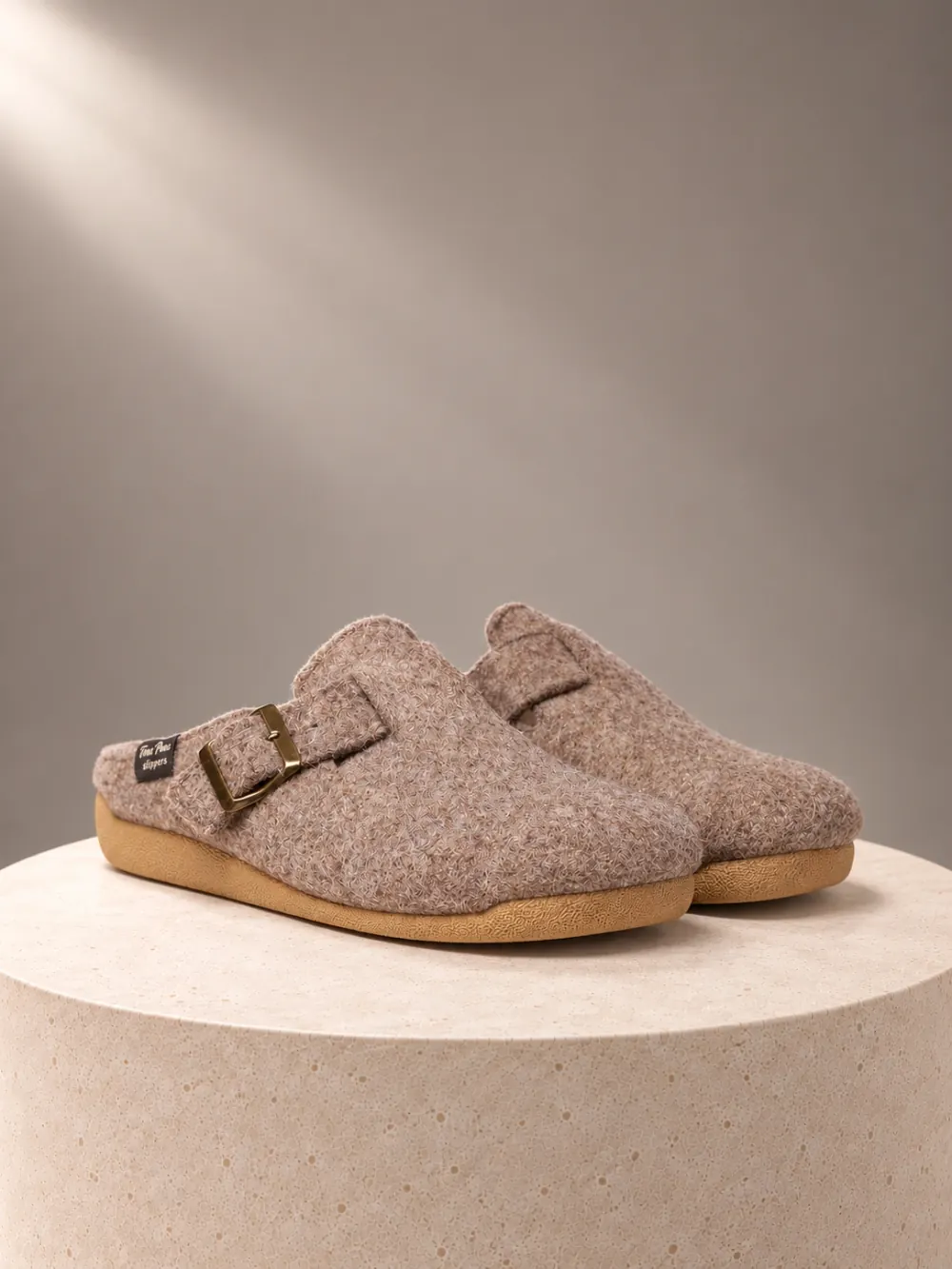 Zapatillas de Casa Mujer Fieltro Taupe con Hebilla