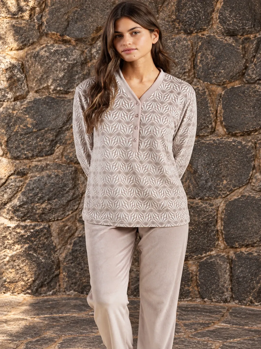 Pijama Apertura terciopelo Beige