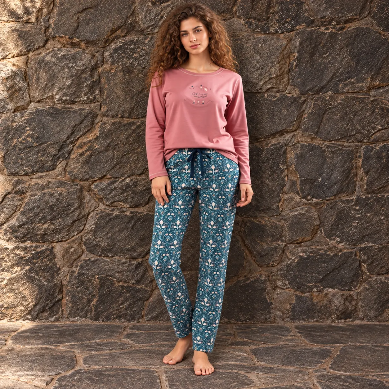 Pijama punto interlock estampado de floral